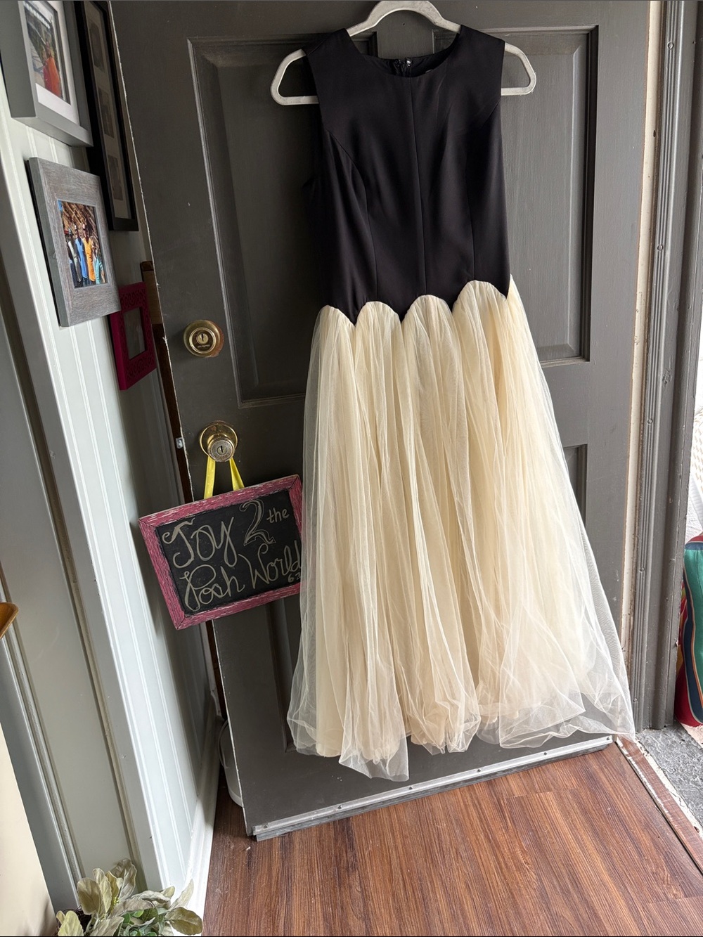 Black Scalloped Fitted Bodice Double Ivory Tulle Ball Gown